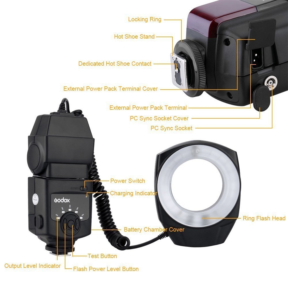 Godox  Flash Ring Light  ML- 150 Macro For Photography Flash Light with 6 Adapter Ring Canon Nikon Pentax Olympus DSLR Camera  Photoviet